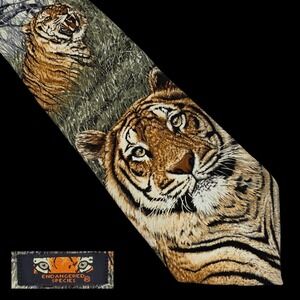 Endangered Species Tie Siberian Tiger Silk 59.5" RARE Animal Print USA